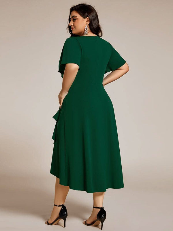 High-Stretch V-neck Midi Wedding Guest Dress #color_Black ever FALLON|High-Stretch V-neck Midi Wedding Guest Dress