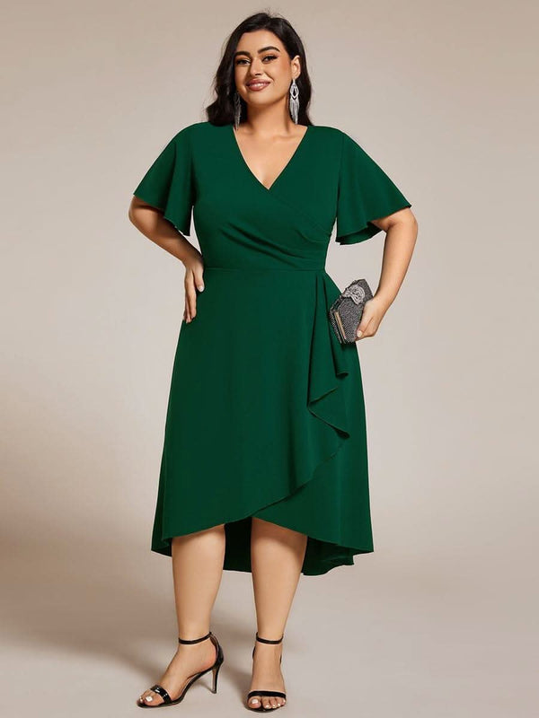 High-Stretch V-neck Midi Wedding Guest Dress #color_Black ever FALLON|High-Stretch V-neck Midi Wedding Guest Dress