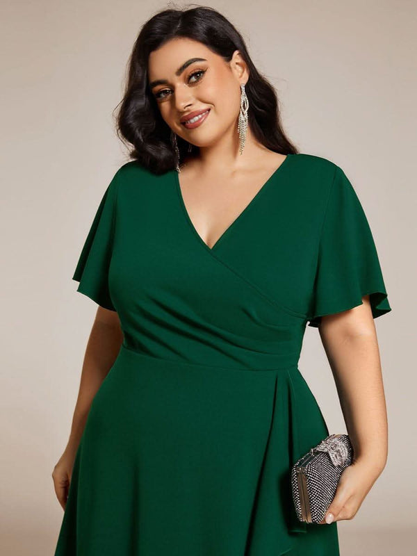 High-Stretch V-neck Midi Wedding Guest Dress #color_Black ever FALLON|High-Stretch V-neck Midi Wedding Guest Dress