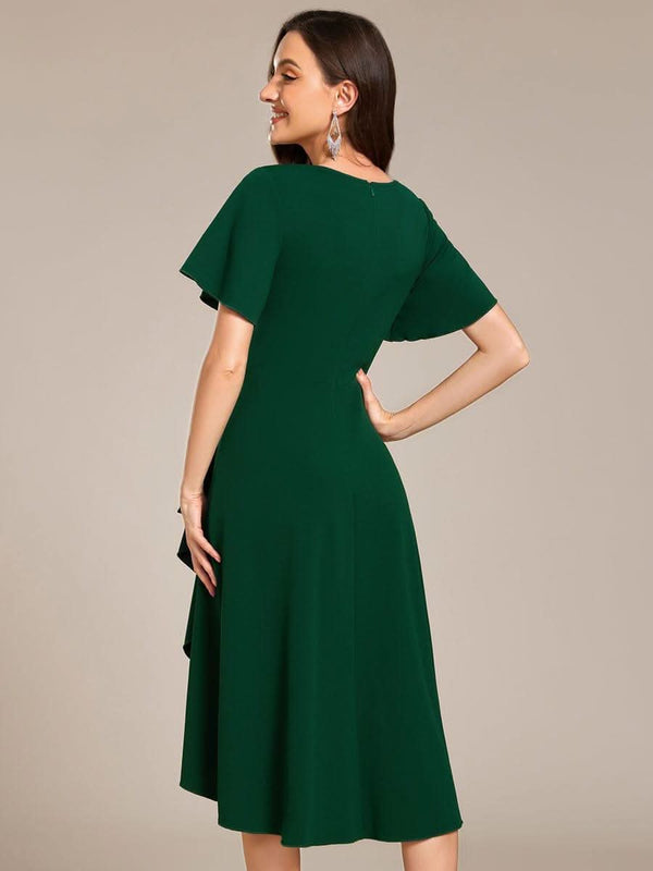 High-Stretch V-neck Midi Wedding Guest Dress #color_Black ever FALLON|High-Stretch V-neck Midi Wedding Guest Dress