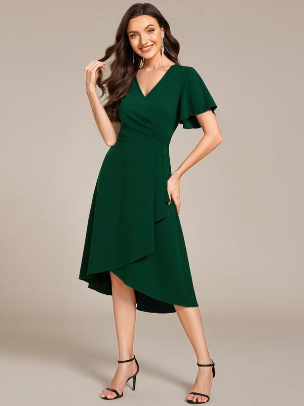 High-Stretch V-neck Midi Wedding Guest Dress #color_Black ever FALLON|High-Stretch V-neck Midi Wedding Guest Dress
