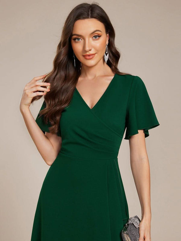 High-Stretch V-neck Midi Wedding Guest Dress #color_Black ever FALLON|High-Stretch V-neck Midi Wedding Guest Dress