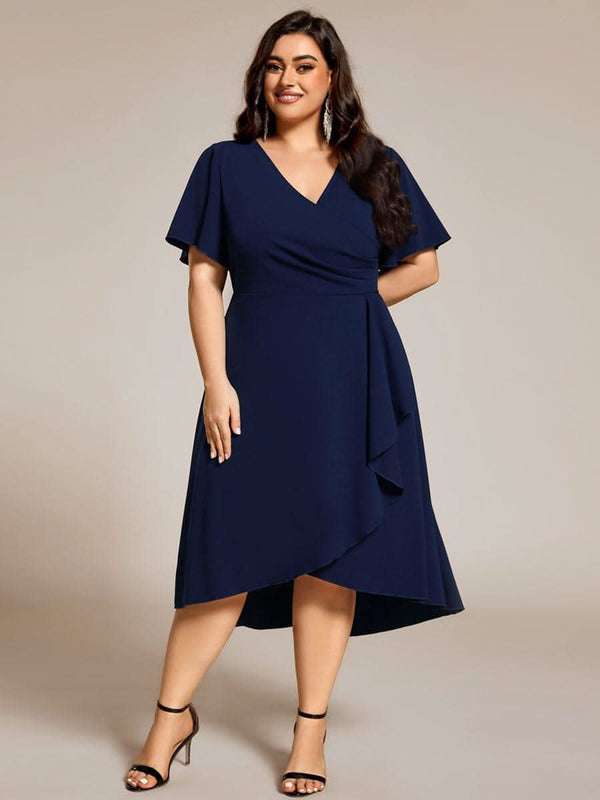 High-Stretch V-neck Midi Wedding Guest Dress #color_Black ever FALLON|High-Stretch V-neck Midi Wedding Guest Dress