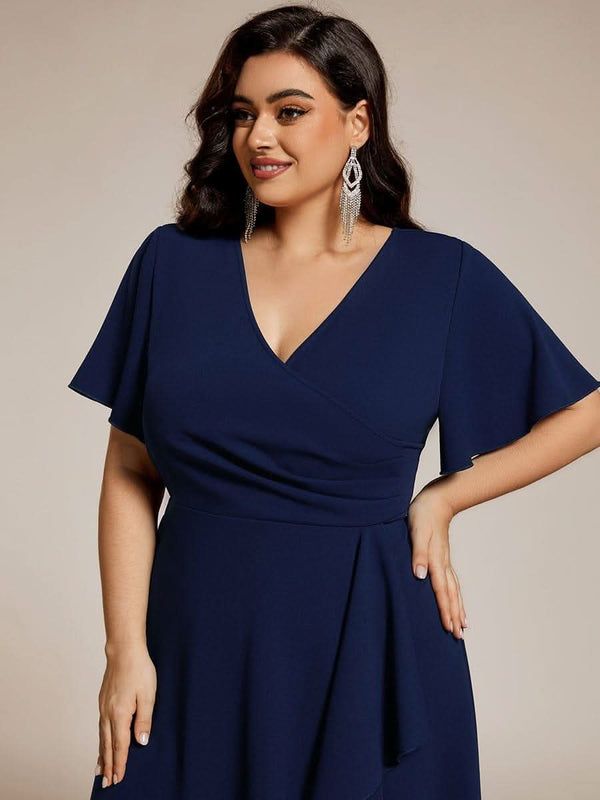 High-Stretch V-neck Midi Wedding Guest Dress #color_Black ever FALLON|High-Stretch V-neck Midi Wedding Guest Dress