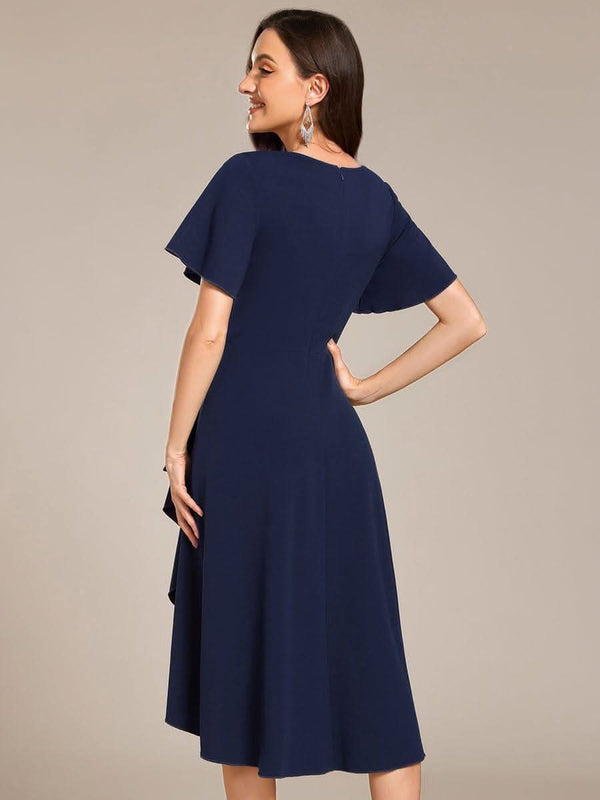 High-Stretch V-neck Midi Wedding Guest Dress #color_Black ever FALLON|High-Stretch V-neck Midi Wedding Guest Dress
