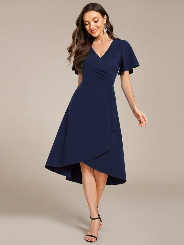High-Stretch V-neck Midi Wedding Guest Dress #color_Black ever FALLON|High-Stretch V-neck Midi Wedding Guest Dress