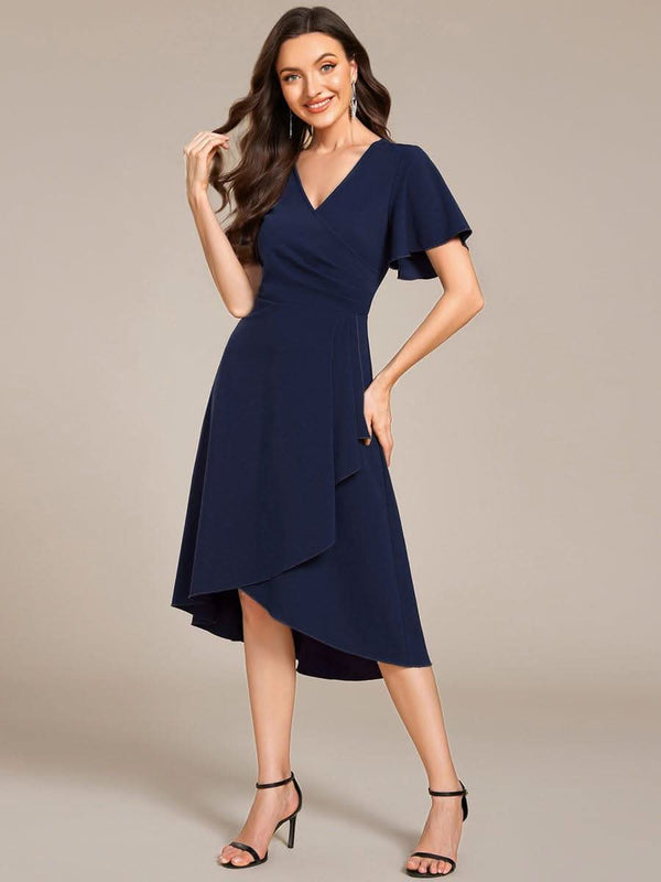 High-Stretch V-neck Midi Wedding Guest Dress #color_Black ever FALLON|High-Stretch V-neck Midi Wedding Guest Dress