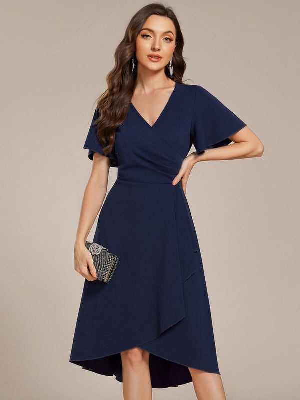High-Stretch V-neck Midi Wedding Guest Dress #color_Black ever FALLON|High-Stretch V-neck Midi Wedding Guest Dress