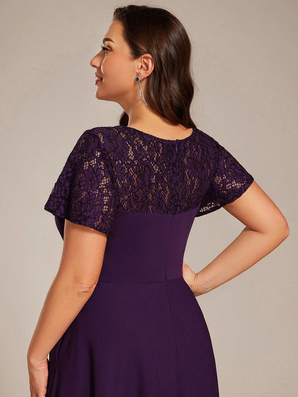 Short Sleeves A-Line Midi Wedding Guest Dress with Pockets #color_Denim Blue ever EVIE|Short Sleeves A-Line Midi Wedding Guest Dress with Pockets
