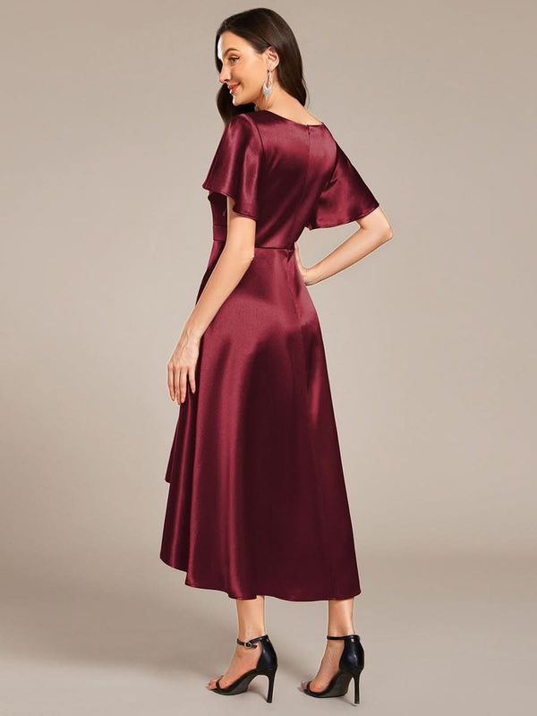 V-neck High-Low Satin Wedding Guest Dress with Pockets #color_Copper ever SCARLEN|V-neck High-Low Satin Wedding Guest Dress with Pockets