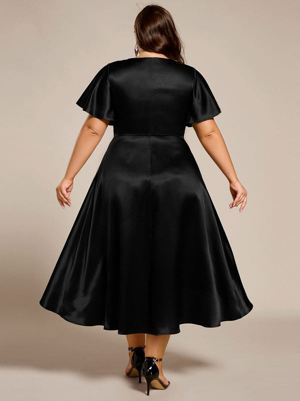V-neck High-Low Satin Wedding Guest Dress with Pockets #color_Copper ever SCARLEN|V-neck High-Low Satin Wedding Guest Dress with Pockets