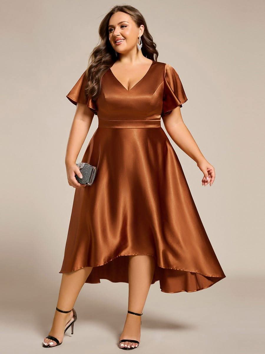Plus Size Satin Midi Wedding Guest Dress with Pockets #color_Copper