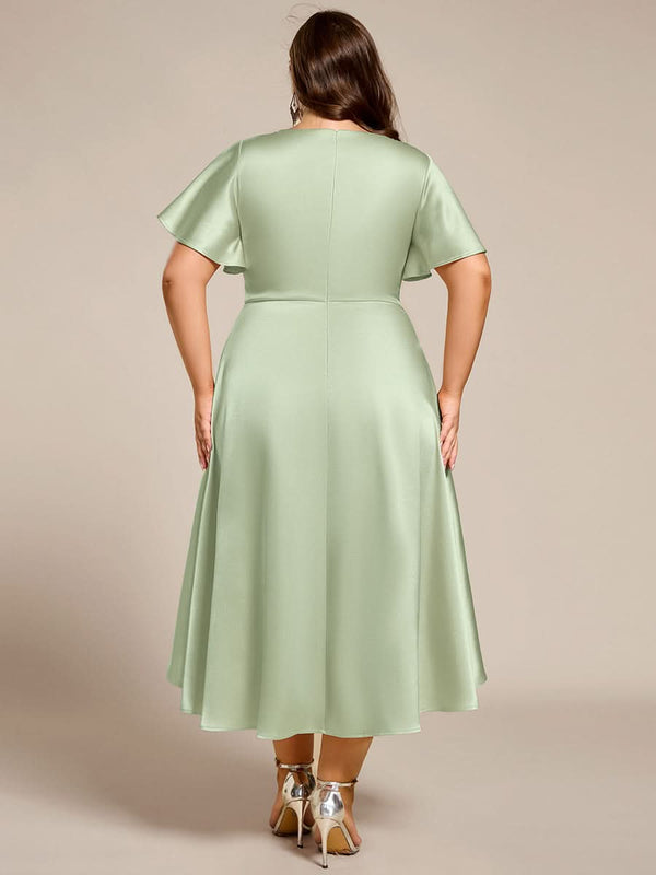 V-neck High-Low Satin Wedding Guest Dress with Pockets #color_Copper ever SCARLEN|V-neck High-Low Satin Wedding Guest Dress with Pockets