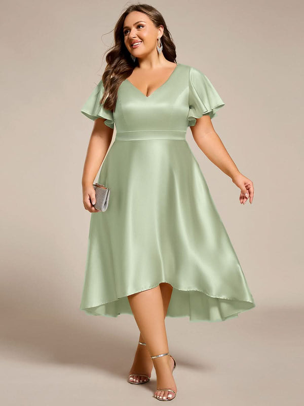 V-neck High-Low Satin Wedding Guest Dress with Pockets #color_Copper ever SCARLEN|V-neck High-Low Satin Wedding Guest Dress with Pockets