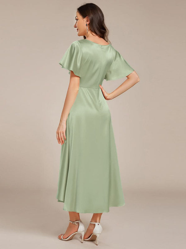 V-neck High-Low Satin Wedding Guest Dress with Pockets #color_Copper ever SCARLEN|V-neck High-Low Satin Wedding Guest Dress with Pockets