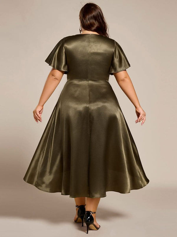 V-neck High-Low Satin Wedding Guest Dress with Pockets #color_Copper ever SCARLEN|V-neck High-Low Satin Wedding Guest Dress with Pockets