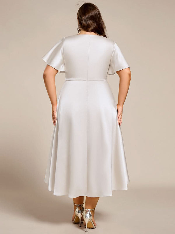 V-neck High-Low Satin Wedding Guest Dress with Pockets #color_Copper ever SCARLEN|V-neck High-Low Satin Wedding Guest Dress with Pockets