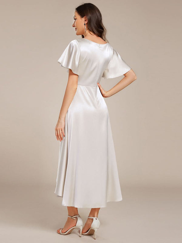 V-neck High-Low Satin Wedding Guest Dress with Pockets #color_Copper ever SCARLEN|V-neck High-Low Satin Wedding Guest Dress with Pockets