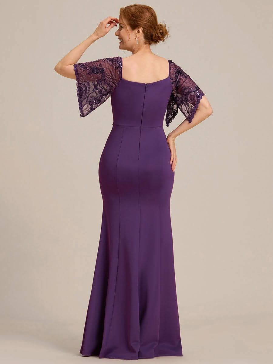 Sexy V Neck Maxi Bodycon Party Dress with Flare Sleeves #Color_Dark Purple