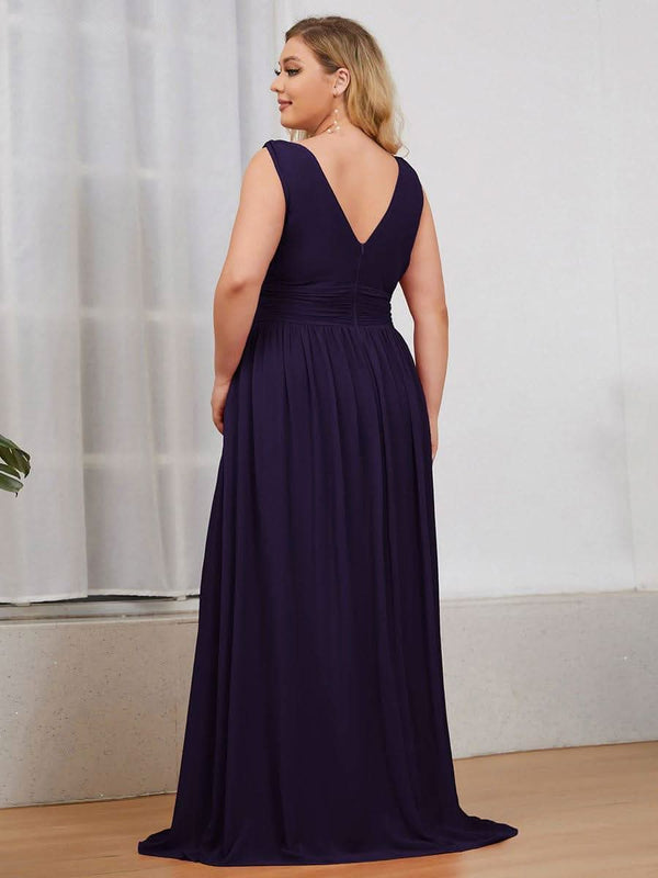 Chiffon Empire Waist Sleeveless Pleated Bridesmaid Dress #color_Dusty Blue ever HUSH|Chiffon Empire Waist Sleeveless Pleated Bridesmaid Dress