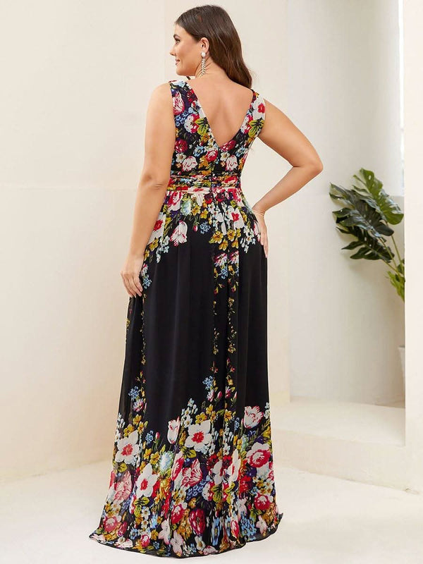 Chiffon Empire Waist Sleeveless Pleated Bridesmaid Dress #color_Dusty Blue ever HUSH|Chiffon Empire Waist Sleeveless Pleated Bridesmaid Dress