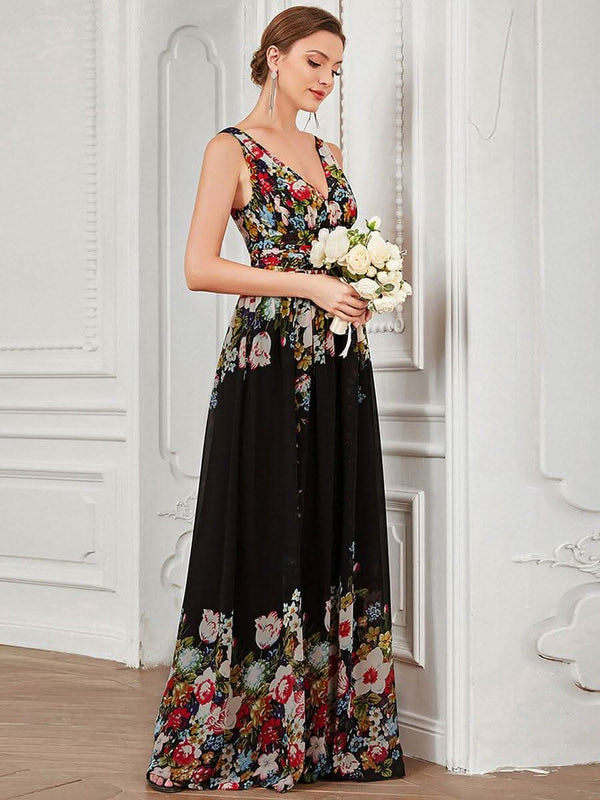 Chiffon Empire Waist Sleeveless Pleated Bridesmaid Dress #color_Dusty Blue ever HUSH|Chiffon Empire Waist Sleeveless Pleated Bridesmaid Dress
