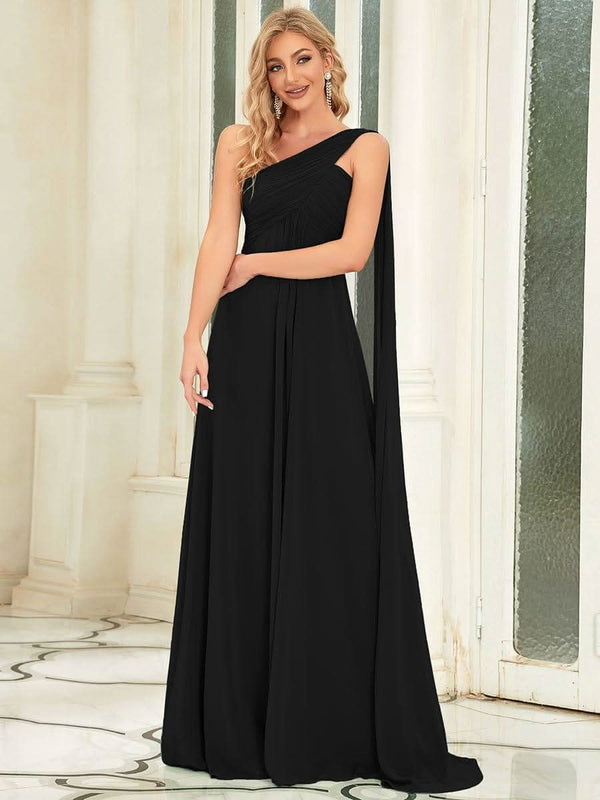 One Shoulder Pleated Chiffion Bridesmaid Sleeves #color_Burnt Orange ever ANAYA|One Shoulder Pleated Chiffion Bridesmaid Sleeves1