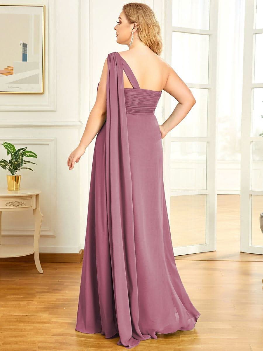 One Shoulder Pleated Chiffion Bridesmaid Sleeves #color_Purple Orchid