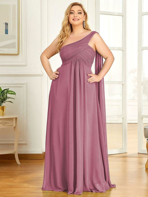 One Shoulder Pleated Chiffion Bridesmaid Sleeves #color_Burnt Orange ever ANAYA|One Shoulder Pleated Chiffion Bridesmaid Sleeves1