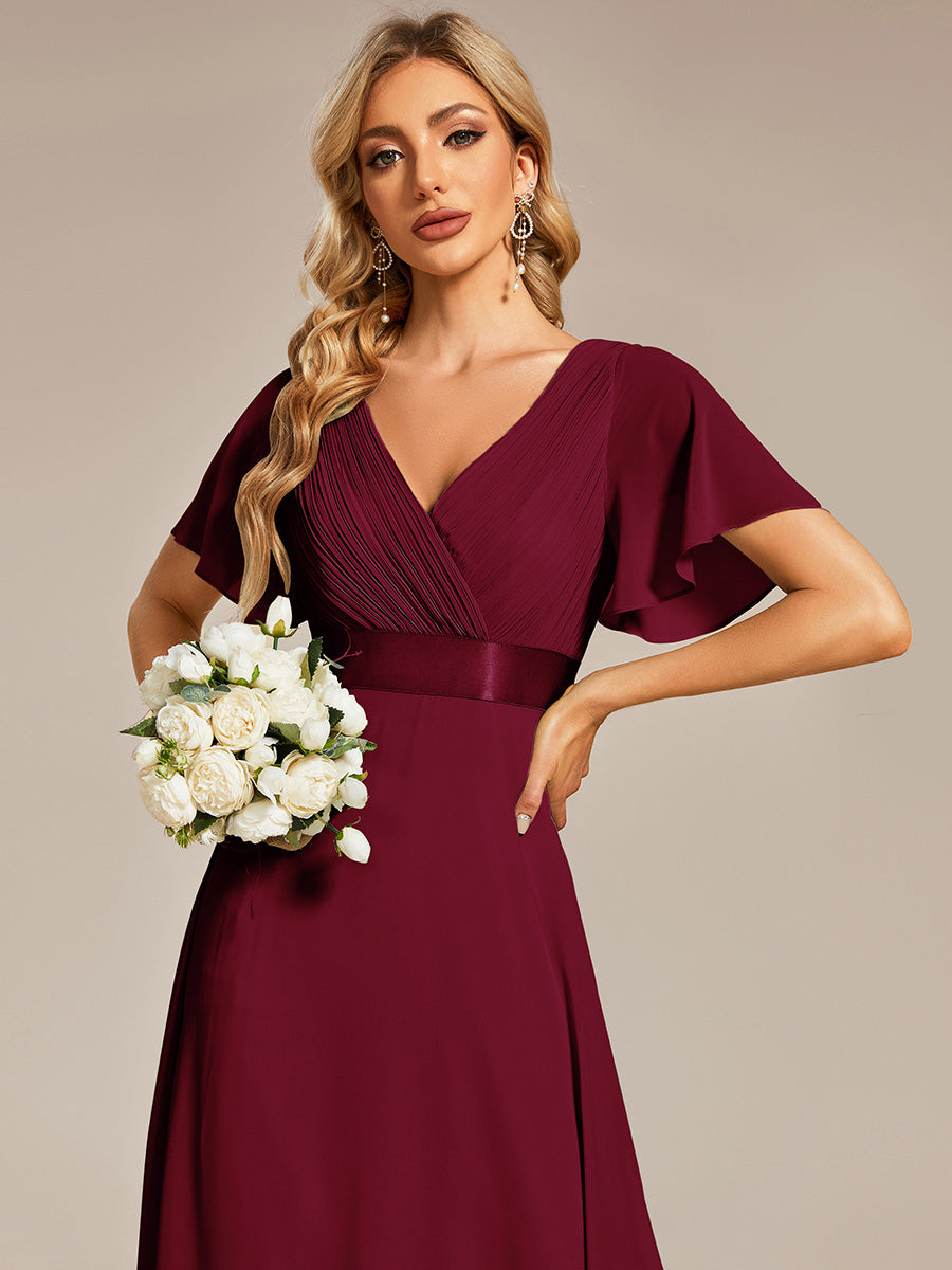 Simple Empire Waist Flowing Sleeves Evening Dress #Burgundy