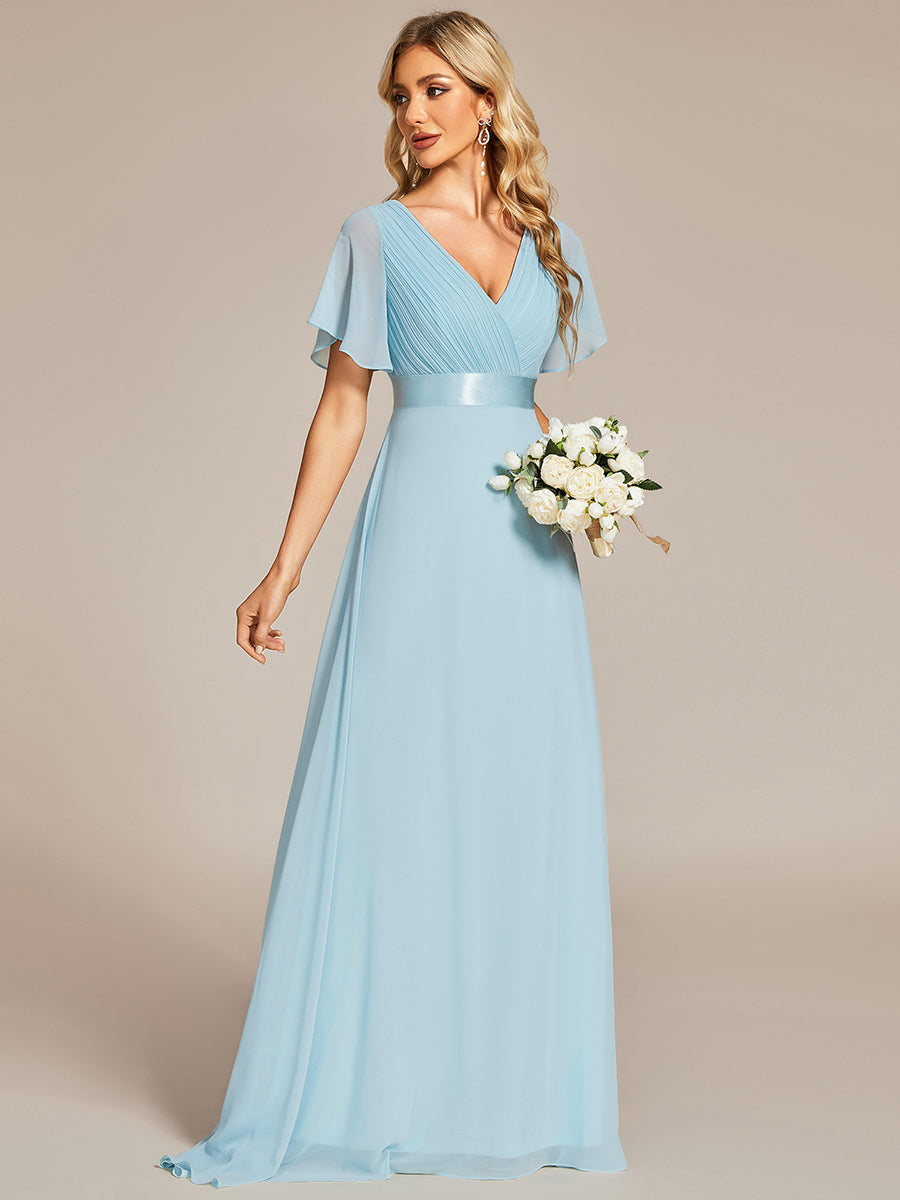 Simple Empire Waist Flowing Sleeves Evening Dress #Sky Blue