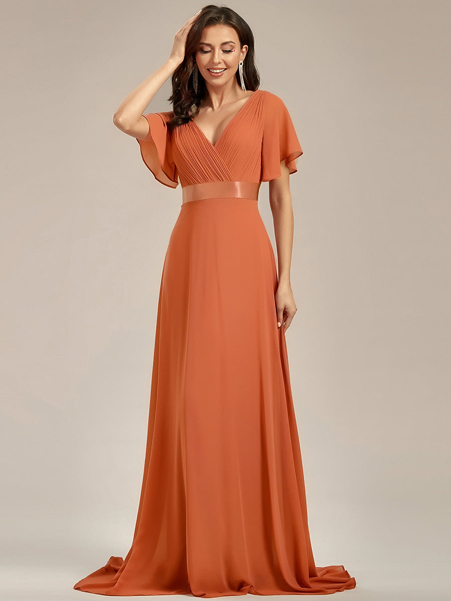 Simple Empire Waist Flowing Sleeves Evening Dress #Brandied Melon