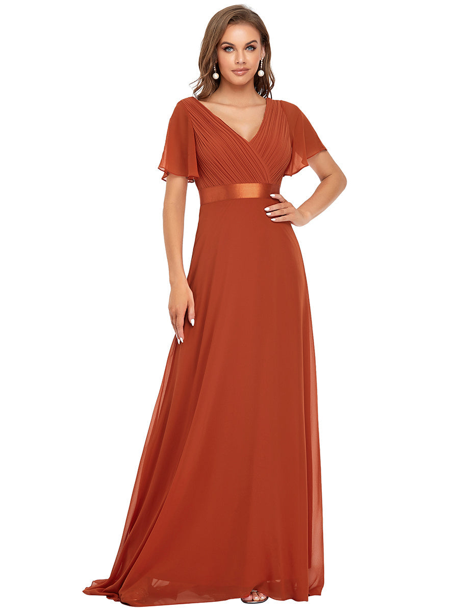 Simple Empire Waist Flowing Sleeves Evening Dress #Burnt Orange