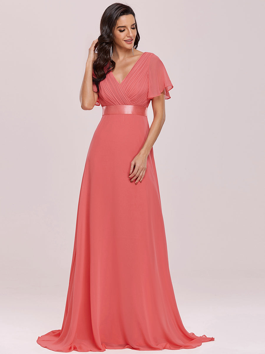 Simple Empire Waist Flowing Sleeves Evening Dress #Coral
