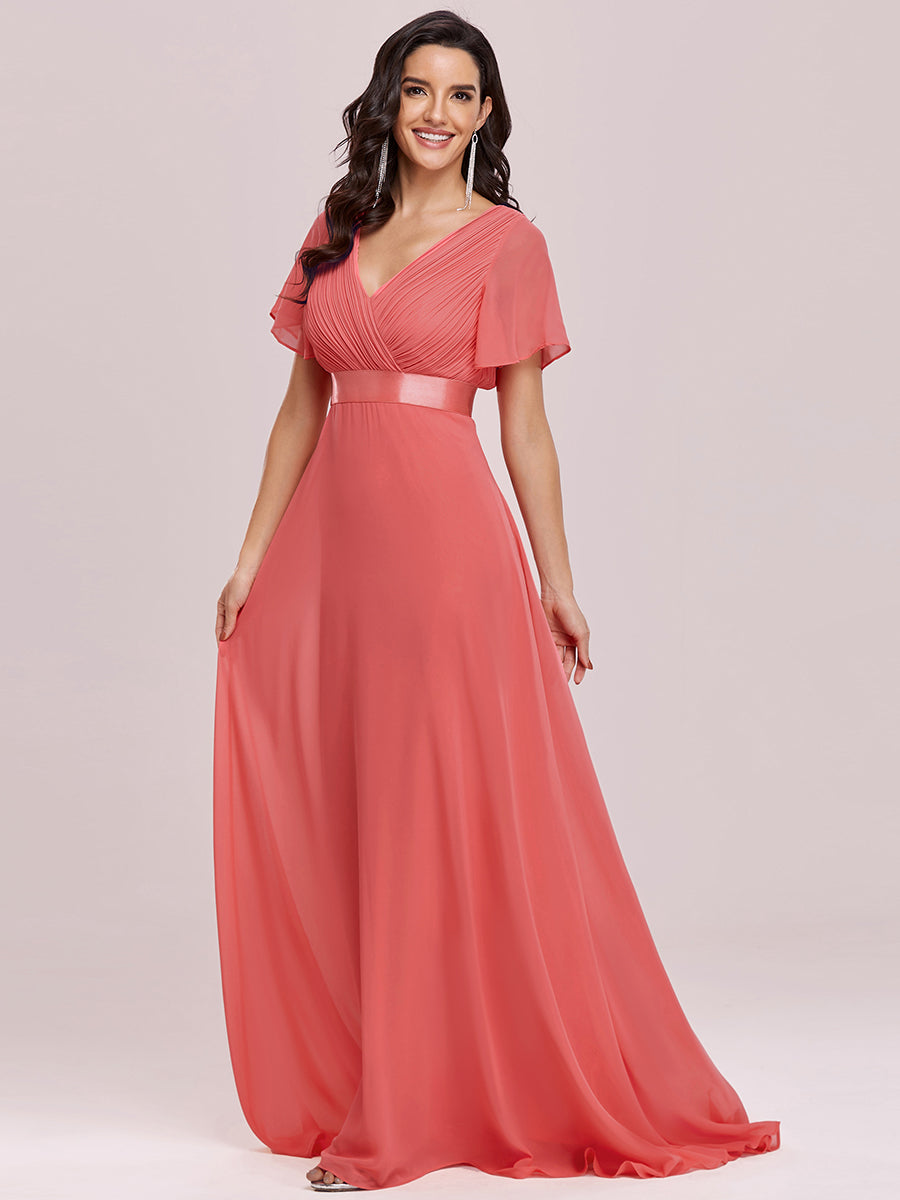 Simple Empire Waist Flowing Sleeves Evening Dress #Coral