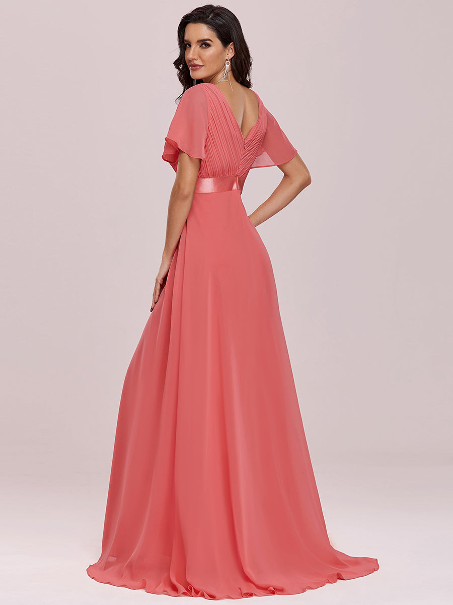Simple Empire Waist Flowing Sleeves Evening Dress #Coral