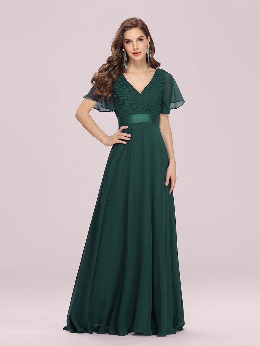 Simple Empire Waist Flowing Sleeves Evening Dress #Dark Green