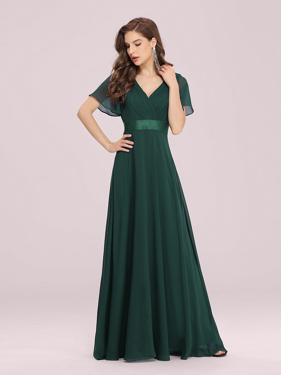 Simple Empire Waist Flowing Sleeves Evening Dress #Dark Green