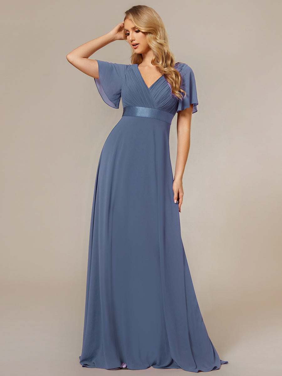 Simple Empire Waist Flowing Sleeves Evening Dress #Dusty Blue