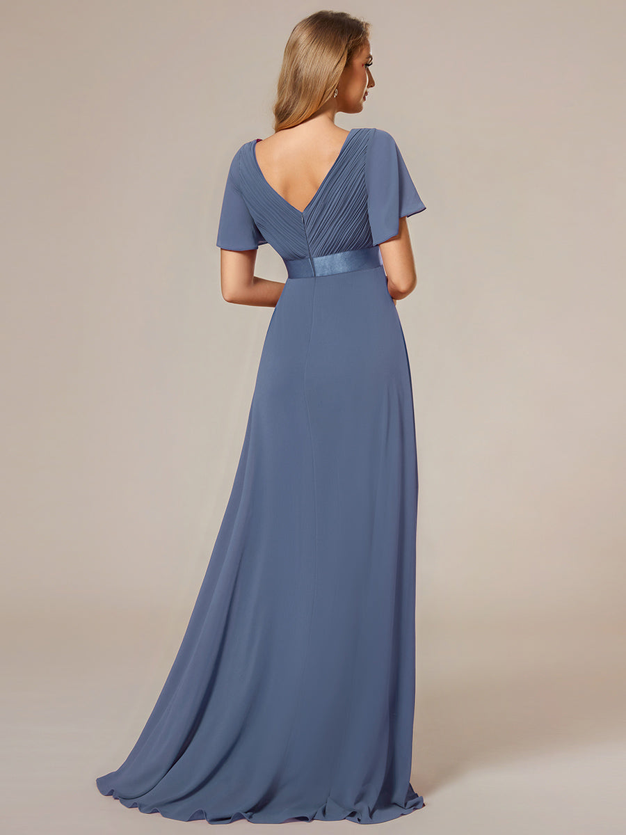 Simple Empire Waist Flowing Sleeves Evening Dress #Dusty Blue