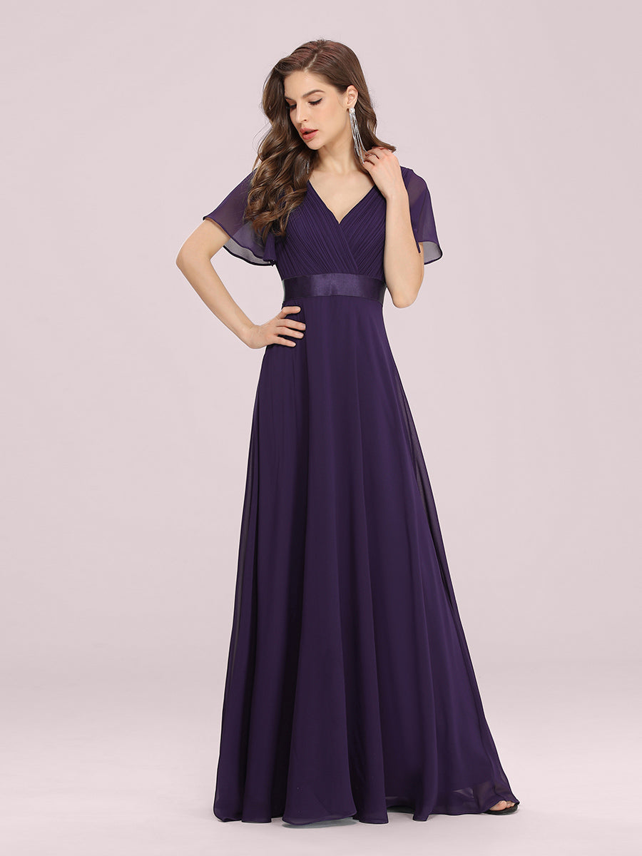 Simple Empire Waist Flowing Sleeves Evening Dress #Dark Purple