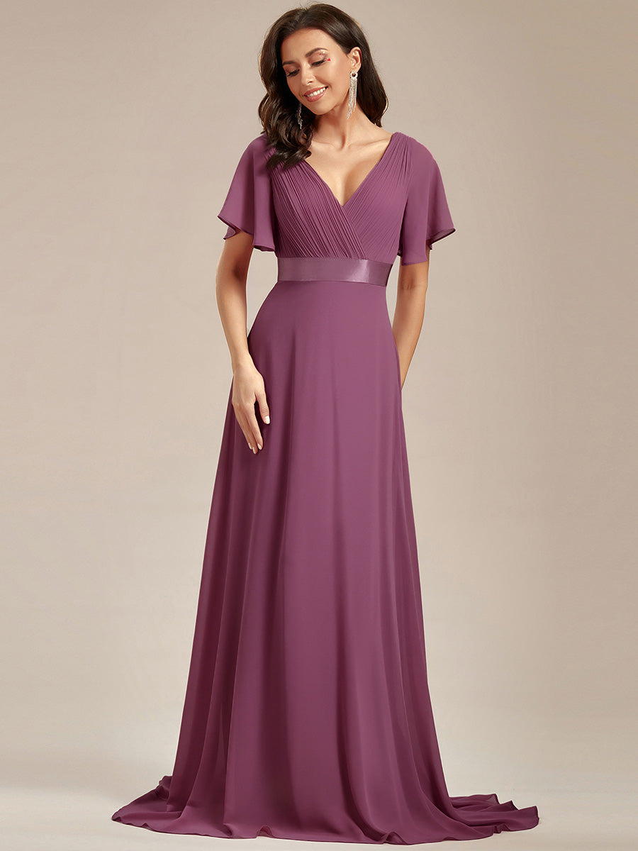 Simple Empire Waist Flowing Sleeves Evening Dress #Damson