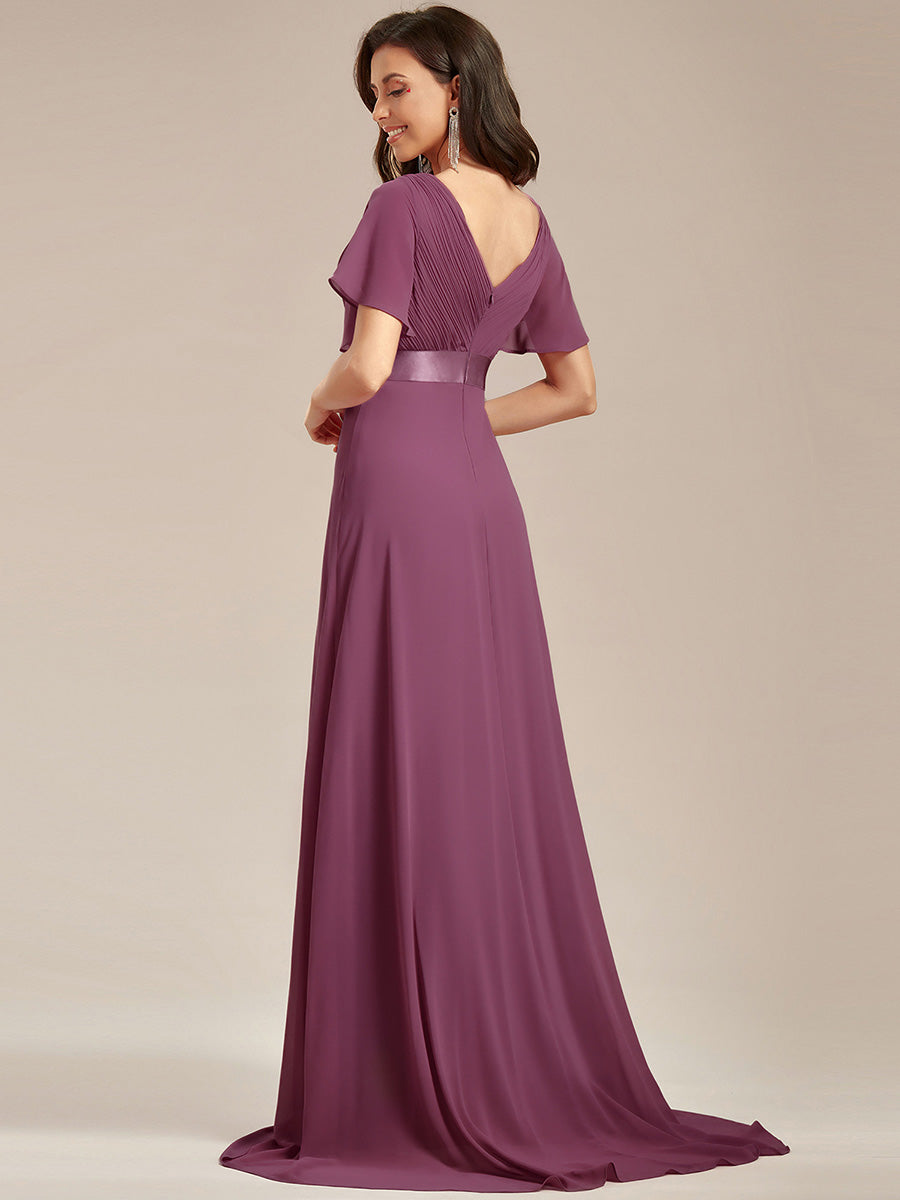 Simple Empire Waist Flowing Sleeves Evening Dress #Damson