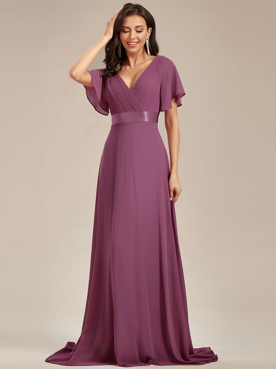 Simple Empire Waist Flowing Sleeves Evening Dress #Damson