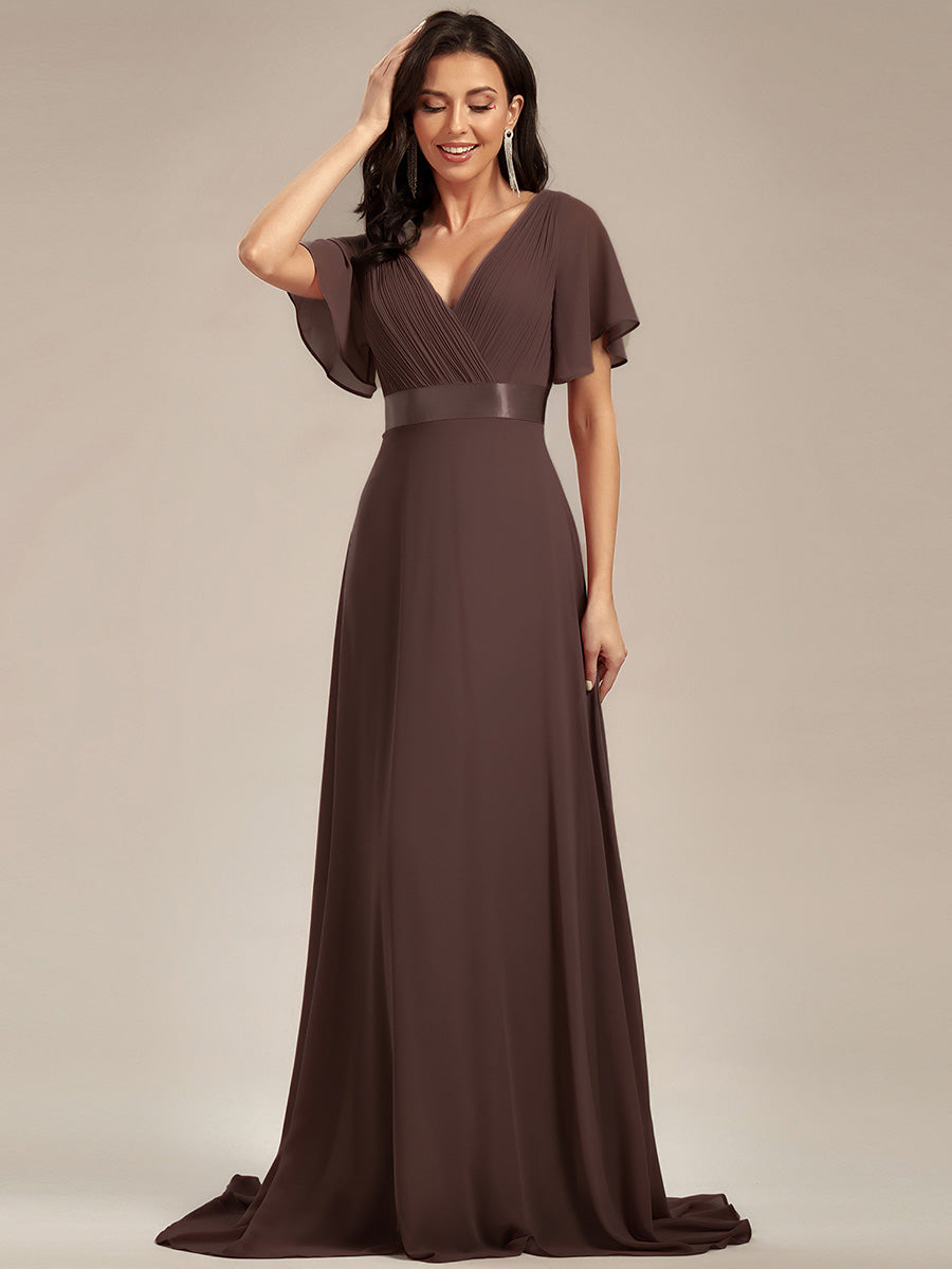 Simple Empire Waist Flowing Sleeves Evening Dress #Espresso