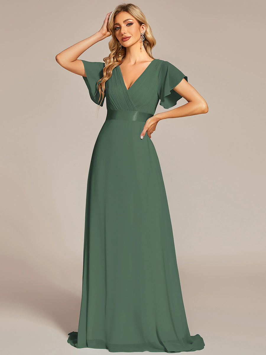 Simple Empire Waist Flowing Sleeves Evening Dress #Eucalyptus