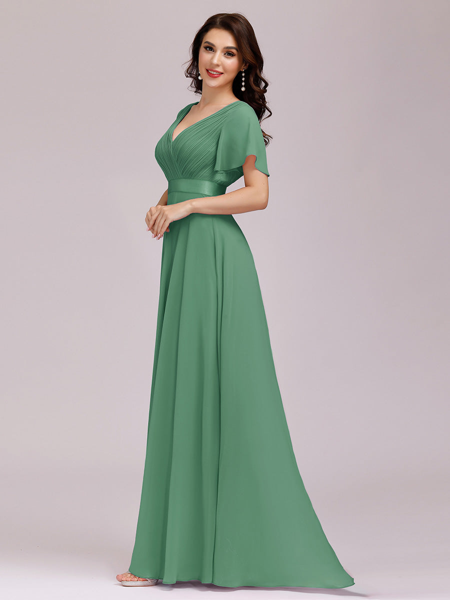 Simple Empire Waist Flowing Sleeves Evening Dress #Green Bean