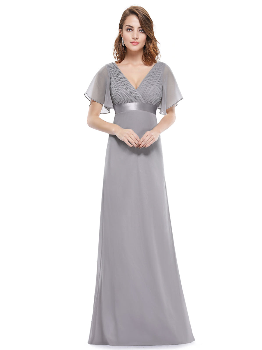 Simple Empire Waist Flowing Sleeves Evening Dress #Grey