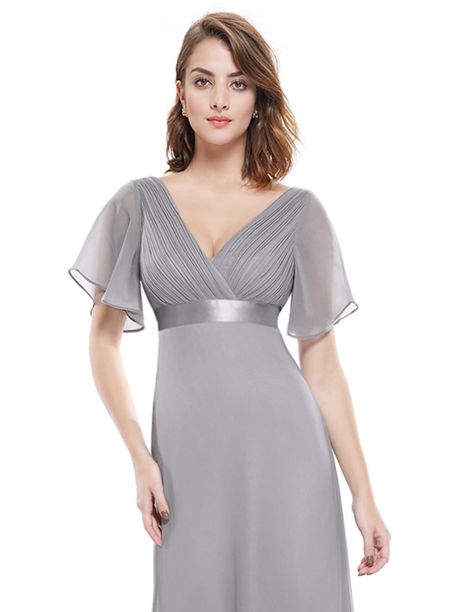 Simple Empire Waist Flowing Sleeves Evening Dress #Grey
