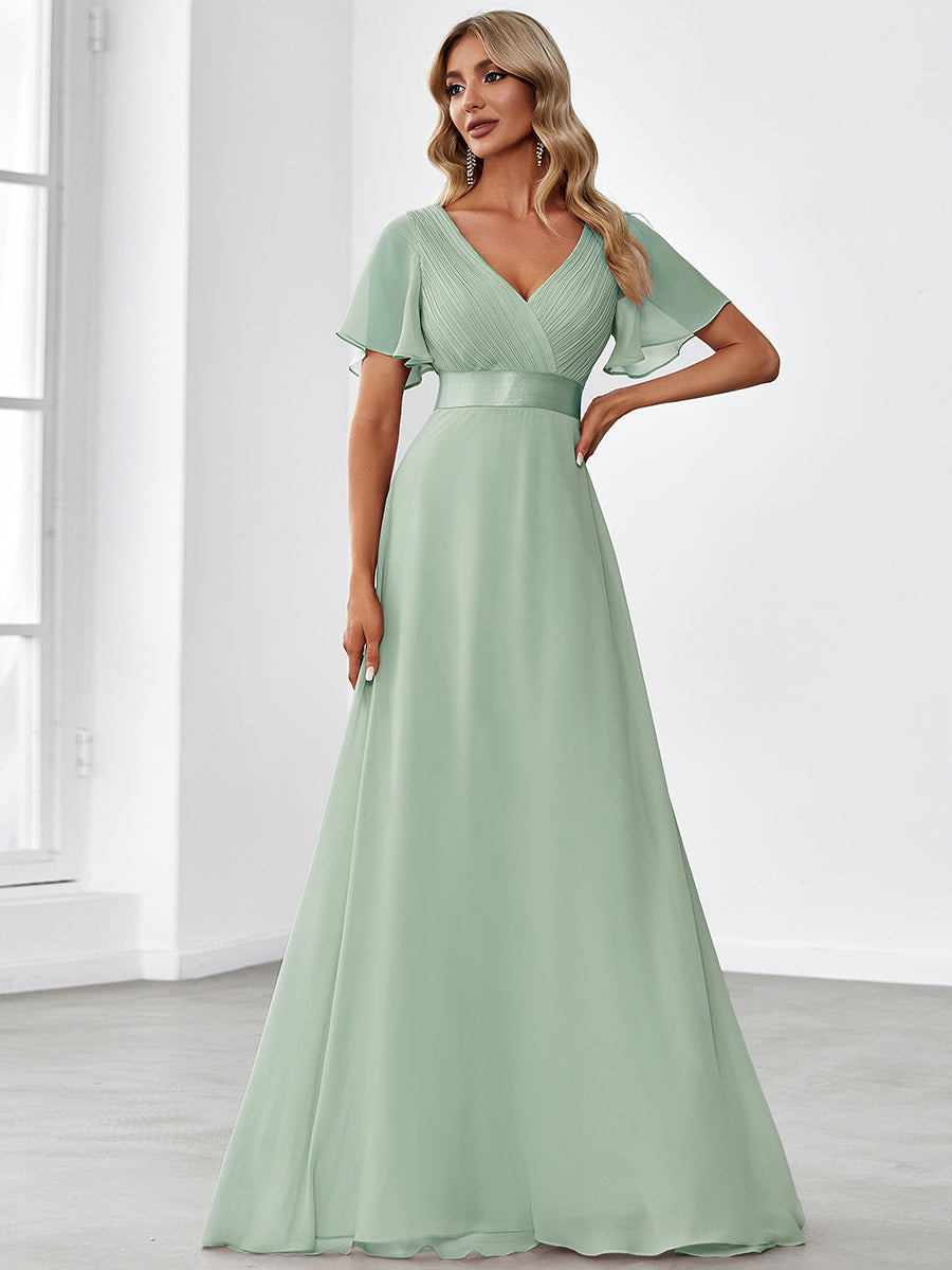 Simple Empire Waist Flowing Sleeves Evening Dress #Mint Green